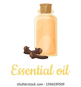 Cloves essential oil bottle isolated illustration, vector clip-art.
