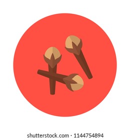 Cloves flat icon isolated on red background. Simple herbs and spices element in flat style, vector illustration for web and mobile design.