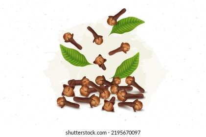 Cloves Spices vector illustration with green leaves vector illustration