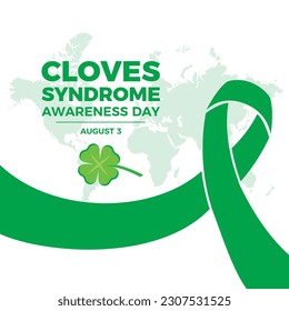 Cloves Syndrome Awareness Day vector illustration. Green awareness ribbon and cloverleaf icon vector isolated on a white background. Rare genetic disorder symbol. August 3. Important day
