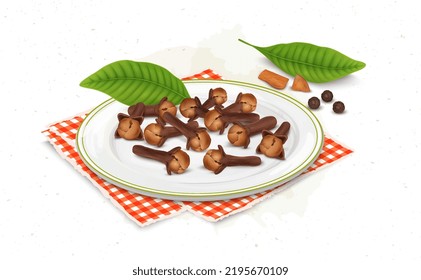 Cloves vector illustration with cloves leaves and black pepper