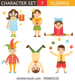 Clown 1 April Joke Fun Boys Girls Characters Icon Set Symbol  Accessories Stylish Isolated Flat Design Concept Vector Illustration