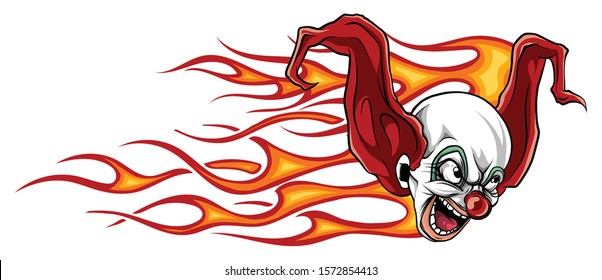 Clown angry. Face horror and crazy maniac, scare zombie. Vector