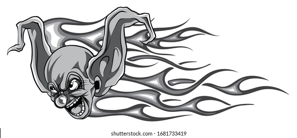 Clown angry. Face horror and crazy maniac, scare zombie. Vector illustration
