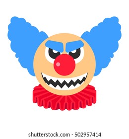 Clown angry vector cartoon with blue hair and sharp teeth.