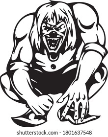 clown art concept. vector drawn by color outline