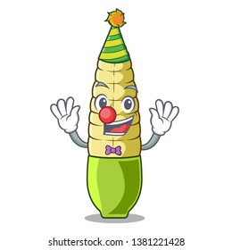 Clown baby corn fried on cartoon plate