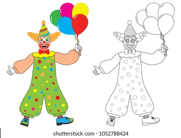 Clown with balloons. Coloring book. Activity for children.