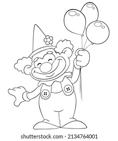 Clown with balloons. Element for coloring page. Cartoon style.