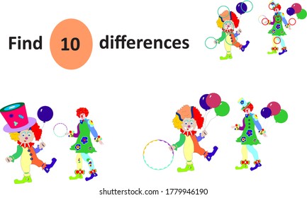 clown with balloons find 10 differences