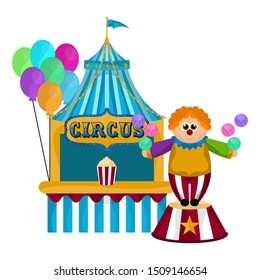Clown with balls and a circus tent - Vector illustration