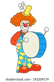 Clown banging a big bass drum