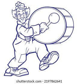 The Clown Beats The Drum Vector Illustration
