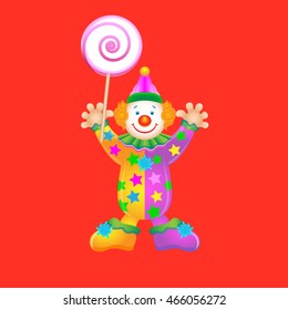 clown with a big lollipop, vector illustration in flat, cartoon style isolated from the background