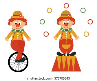 clown and bike and clown on a pedestal