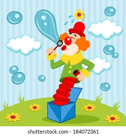 Clown blows bubbles - vector illustration