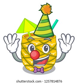 Clown bottles pineapple juice on cartoon table