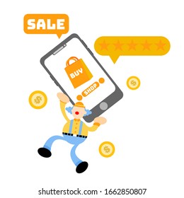 clown carnival buy sale store online shop mobile cartoon doodle flat design style vector illustration