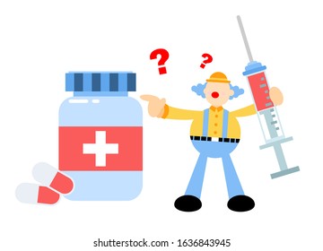 clown carnival and drug health medic industry cartoon doodle flat design style vector illustration