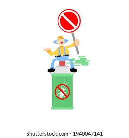 clown carnival eradicate cockroach bug spray insecticide cartoon doodle flat design style vector illustration