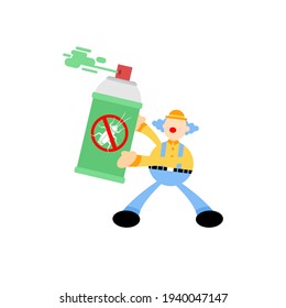 clown carnival eradicate cockroach bug spray insecticide cartoon doodle flat design style vector illustration