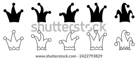 clown or carnival hat set icon. joker symbol. vector silhouettes and lines isolated on white background. simple design