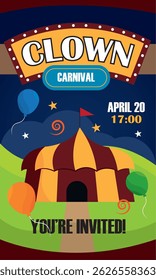 Convite de carnaval de palhaço. Ilustração vetorial