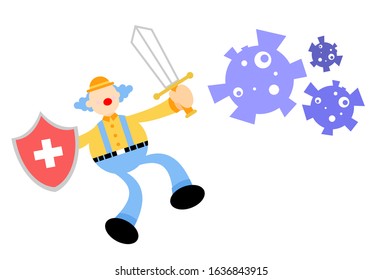 clown carnival protection fight against corona virus pathogen cartoon doodle flat design style vector illustration