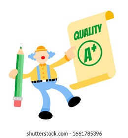 clown carnival and quality grade sign cartoon doodle flat design style vector illustration