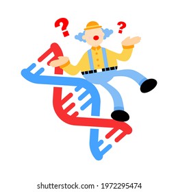 clown carnival research genetic heredity double helix structure part cartoon doodle flat design style vector illustration