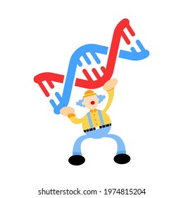 clown carnival research genetic heredity double helix structure part cartoon doodle flat design style vector illustration