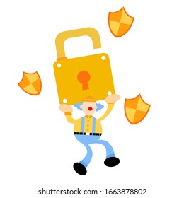 clown carnival and security protection padlock cartoon doodle flat design style vector illustration