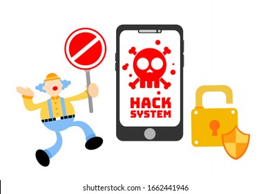 Clown- und Hacker-Schutz flach design Illustration gute Verwendung für die Präsentation