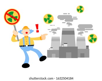 clown carnival stop nuclear activity sign cartoon doodle flat design style vector illustration