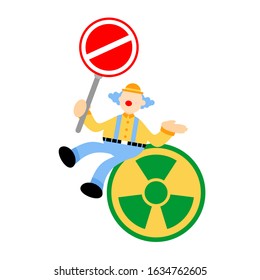 clown carnival stop nuclear activity sign cartoon doodle flat design style vector illustration