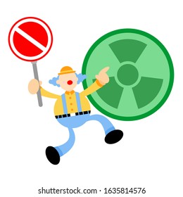 clown carnival stop nuclear activity sign cartoon doodle flat design style vector illustration
