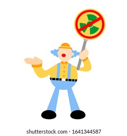 clown carnival stop nuclear activity sign cartoon doodle flat design style vector illustration