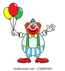 A Clown carrying couple of Balloons, standing and greeting the Audience Mascot Characters Cartoon Vector
