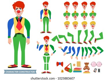 Clown cartoon character creation set.  Build your personal design - stock vector illustration.