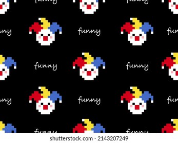 Clown cartoon character seamless pattern on black background.Pixel style