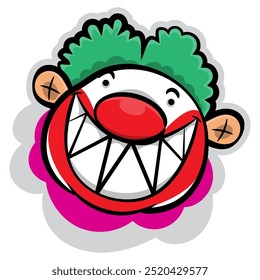 Clown Cartoon characters wearing makeup and wig and smile with sharp teeth. Best for sticker, decoration, logo, and mascot with Halloween themes