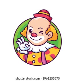 Clown Cartoon with Cute Pose. Vector Icon Illustration, Isolated Premium Vector