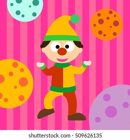 Clown cartoon kids drawing with colorful background vector illustration design.