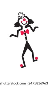 clown character design. stick figure. fun.