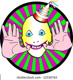 A clown character displaying his juggling skills