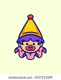 Clown Character with Playful Hat and Bright Puff Collar for Fun and Festive Designs Cartoon Vector Illustration