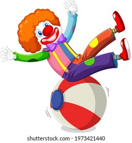 Clown character show sitting on the ball isolated on white background illustration