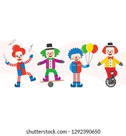 Clown Character Vector Pack In flat Design