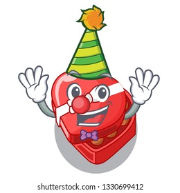 Clown chocolate heart box above cartoon fridge Clown chocolate heart box above cartoon fridge