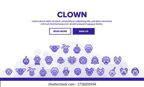 Clown Circus Character Landing Web Page Header Banner Template Vector. Happy Smiling And Unhappy Sad Different Mood Carnival Funny Clown Joker Illustrations